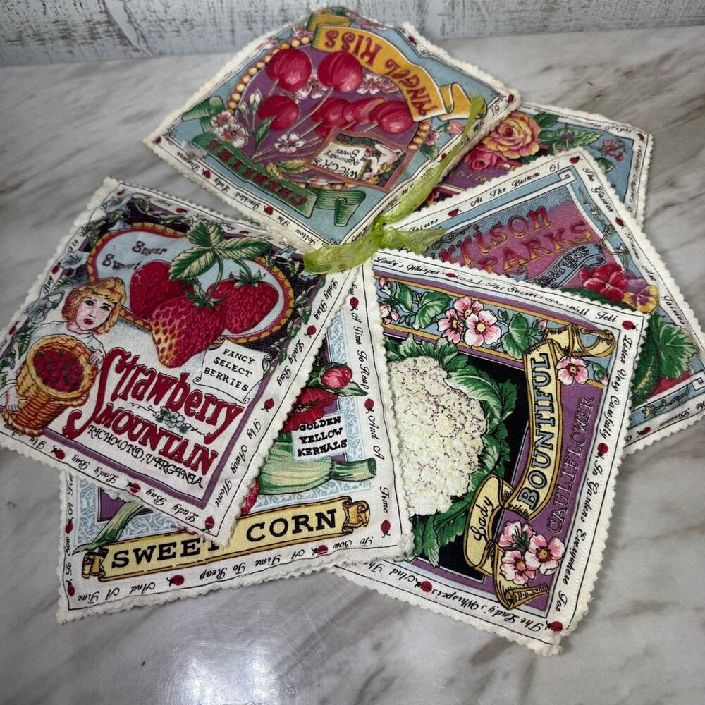 Handmade Quilted Seed Packet Pot Holders Set of 7